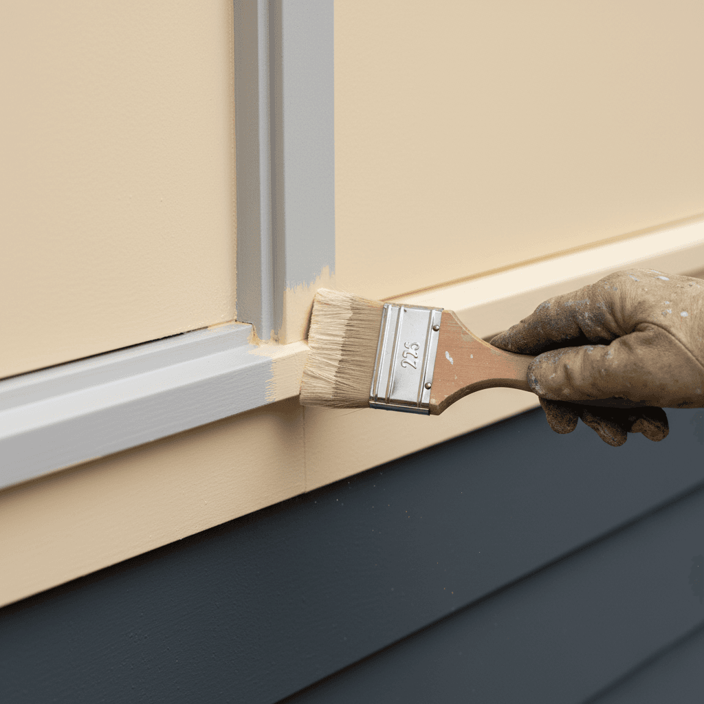 Professional painter applying premium exterior paint with meticulous precision