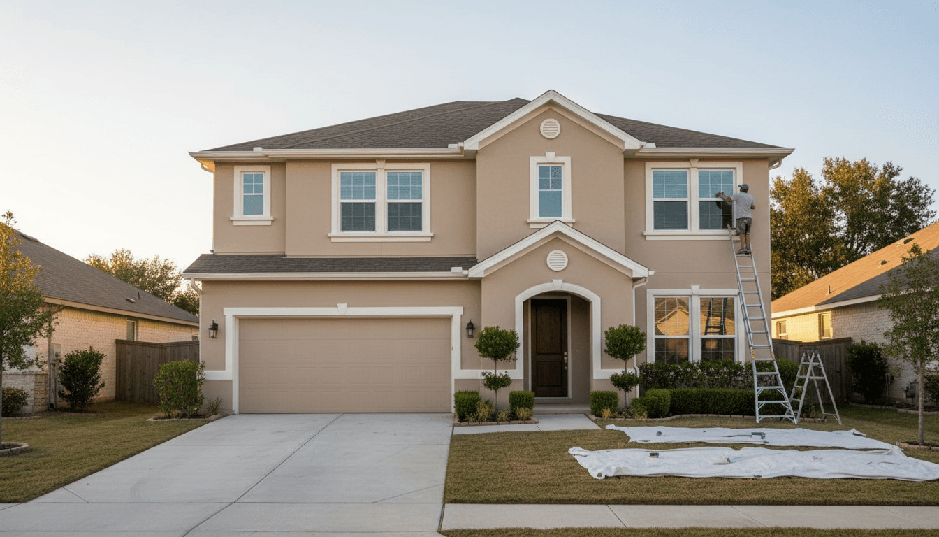 Freshly painted home exterior with professional gutter installation