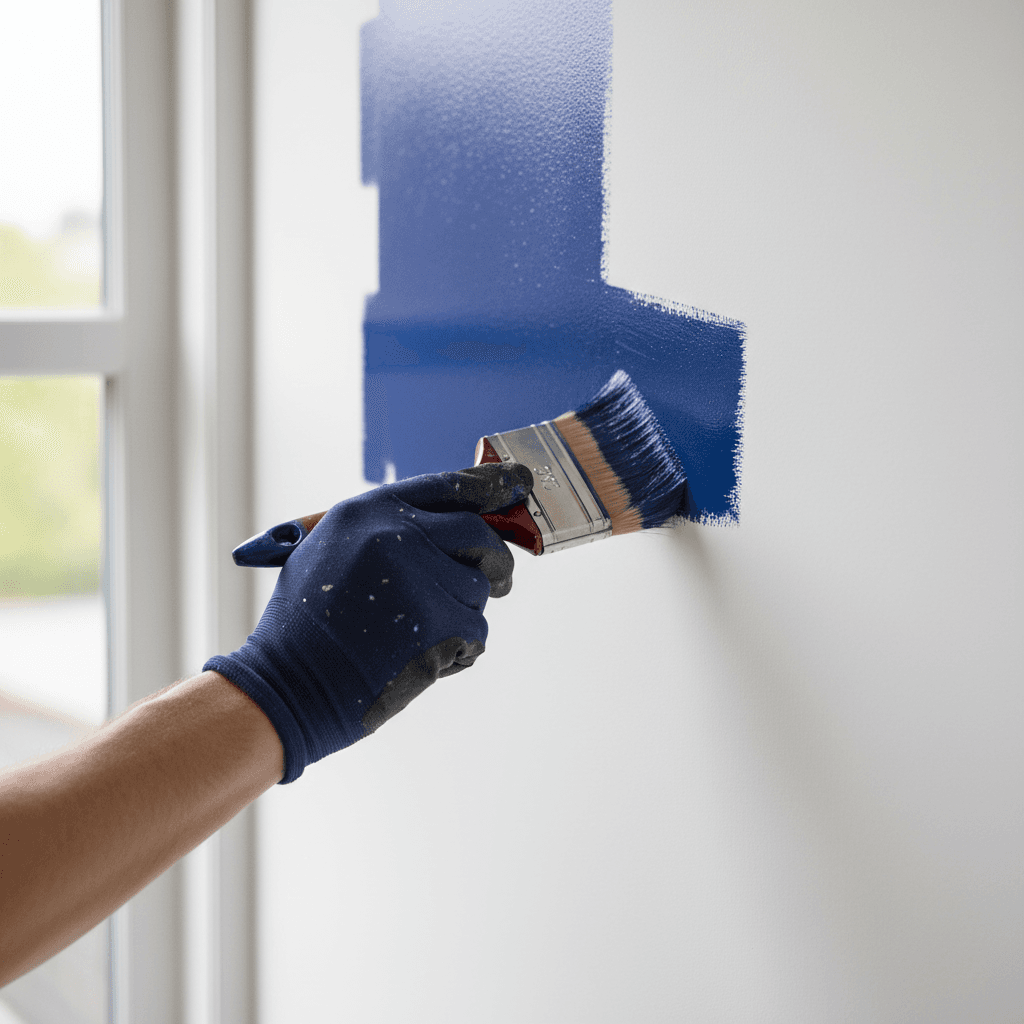 Painter's hand applying premium paint with careful precision